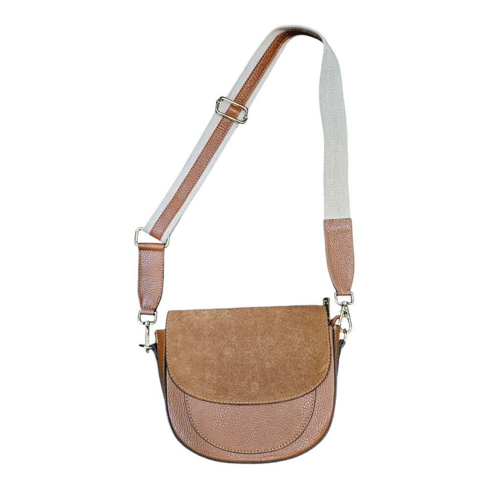 Vera Pelle Italian Leather Saddle Bag Cognac Brown Crossbody Guitar Strap